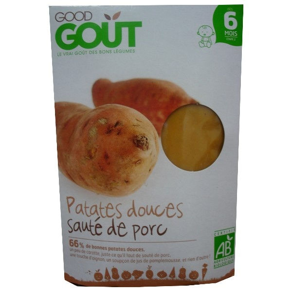 Good gout : Patates douces et sauté de Porc ( dès 6 mois ) 190g Good gout : Patates douces et sauté de Porc ( dès 6 mois ) 190g